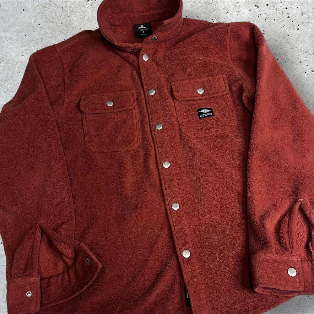 Rip Curl Mens‎ Jacket Brown Thick Fleece Button Down Jacket Size S